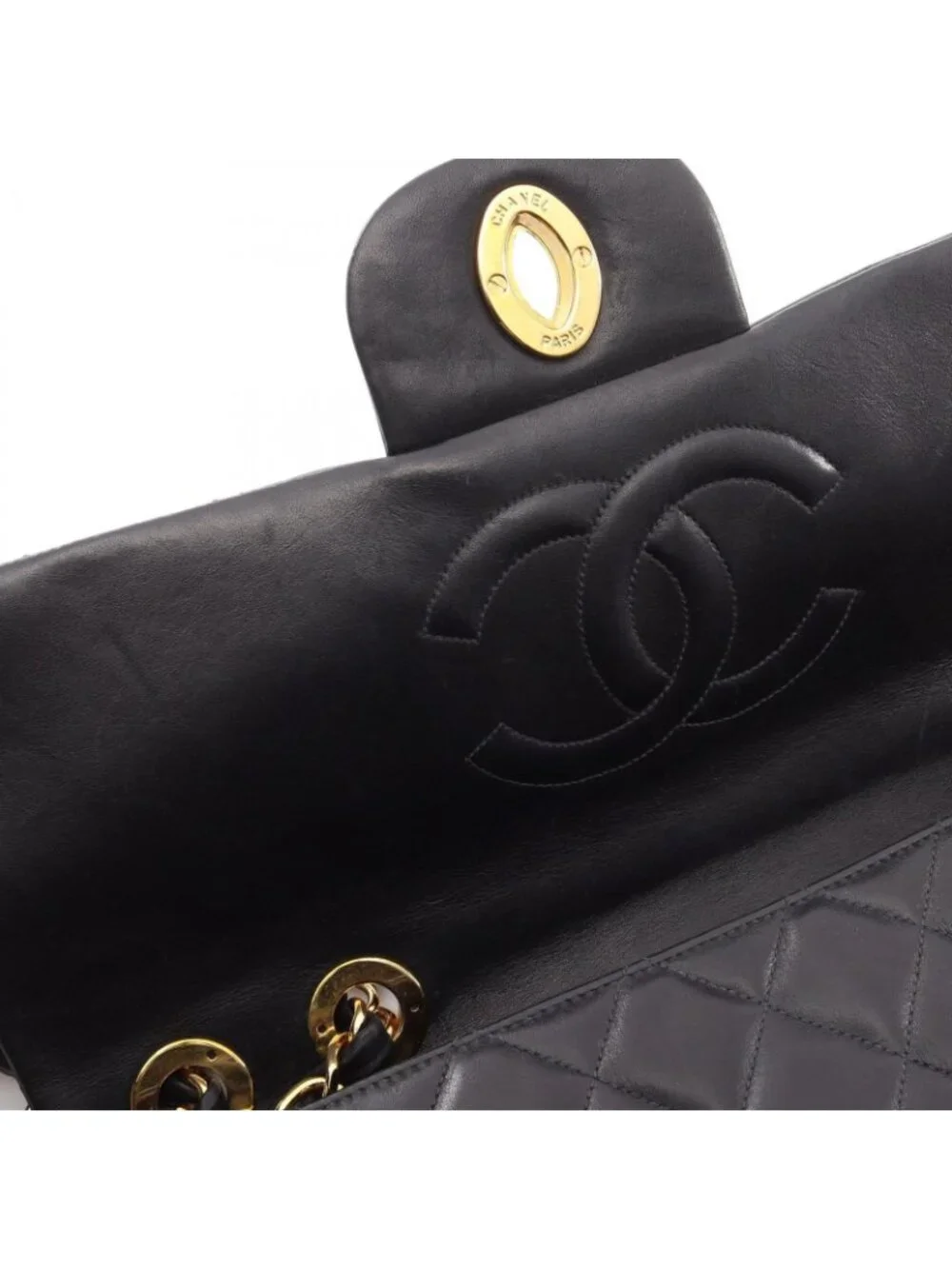 Chanel Shoulder Bag Deca Quilted 34 Black Lambskin Chain